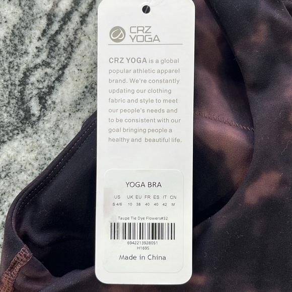 NWT CRZ YOGA yoga bra Small Taupe Tie Dye flowers - Picture 3 of 9